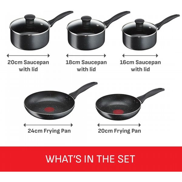 Tefal Origins Stone 5 Piece Non-Stick Pots & Pan Set (16/18)