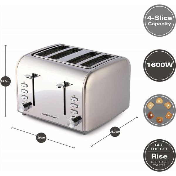 Hamilton Beach Rise 4 Slice Toaster Brushed And Polished Stainless Steel Open Box