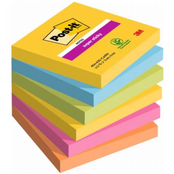 Post-it Super Sticky Z-Notes 76x76mm 90 Sheets Carnival (Pack of 6) 654-6SS-CARN